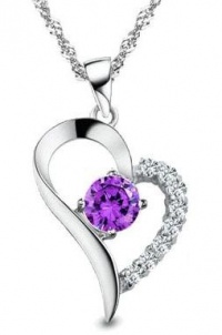 Rhodium Plated 925 Sterling Silver Amethyst Diamond Accent Heart Pendant Necklace 18-SN3254 Rhodium Plated 925 Sterling Silver Amethyst Diamond Accent Heart Pendant Necklace 18-SN3254