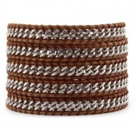 Chan Luu Silver Chain Wrap Bracelet on Natural Brown Leather Chan Luu Silver Chain Wrap Bracelet on Natural Brown Leather
