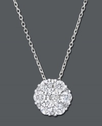 A chic cluster of sparkle, this simple pendant will add the perfect touch. Crafted in 14k white gold, features round-cut diamonds (1/2 ct. t.w.). Approximate length: 16 inches. Approximate drop: 3/8 inch. A chic cluster of sparkle, this simple pendant will add the perfect touch. Crafted in 14k white gold, features round-cut diamonds (1/2 ct. t.w.). Approximate length: 16 inches. Approximate drop: 3/8 inch.