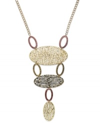 Tribally inspired. This stand-out statement necklace from T Tahari features a tri-tone mixed metal setting with bold shapes that hold the whole look together. Approximate length: 28 inches. Approximate drop: 7-1/2 inches. Tribally inspired. This stand-out statement necklace from T Tahari features a tri-tone mixed metal setting with bold shapes that hold the whole look together. Approximate length: 28 inches. Approximate drop: 7-1/2 inches.