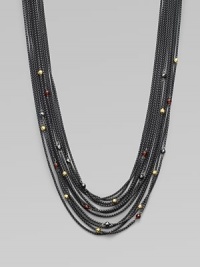 From the Blackened Chain Collection. This beautiful, multi-row design is embellished with faceted garnet, hematite and 18k gold station beads. Garnet, hematite and 18k gold beadsBlacked sterling silverLength, about 16½ to 18½ adjustableToggle closureImported From the Blackened Chain Collection. This beautiful, multi-row design is embellished with faceted garnet, hematite and 18k gold station beads. Garnet, hematite and 18k gold beadsBlacked sterling silverLength, about 16½ to 18½ adjustableToggle closureImported