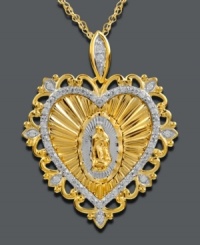 Embrace your faith. Mi Joya Divina's stunning Our Lady of Guadalupe pendant features an intricate heart shape and sparkling, round-cut diamonds (1/5 ct. t.w.). Setting and chain crafted in 14k gold. Approximate length: 18 inches. Approximate drop length: 1-2/10 inches. Approximate drop width: 6/10 inch. Embrace your faith. Mi Joya Divina's stunning Our Lady of Guadalupe pendant features an intricate heart shape and sparkling, round-cut diamonds (1/5 ct. t.w.). Setting and chain crafted in 14k gold. Approximate length: 18 inches. Approximate drop length: 1-2/10 inches. Approximate drop width: 6/10 inch.