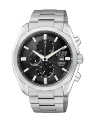 Multiple functions, titanium design and solar power make this Citizen Eco-Drive your go-to watch for every day and every occasion. Multiple functions, titanium design and solar power make this Citizen Eco-Drive your go-to watch for every day and every occasion.