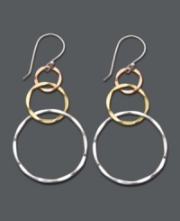 The perfect complement. Studio Silver's versatile earrings will mix and match with your other jewelry perfectly. Interlocking circles shine in 18k rose gold over sterling silver, 18k gold over sterling silver, and sterling silver. Approximate drop: 2 inches. The perfect complement. Studio Silver's versatile earrings will mix and match with your other jewelry perfectly. Interlocking circles shine in 18k rose gold over sterling silver, 18k gold over sterling silver, and sterling silver. Approximate drop: 2 inches.