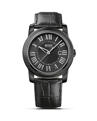 A sophisticated timepiece from HUGO BOSS featuring a two-texture dial with delicate inner sunray brush paired with a chic croc-embossed leather strap. A sophisticated timepiece from HUGO BOSS featuring a two-texture dial with delicate inner sunray brush paired with a chic croc-embossed leather strap.