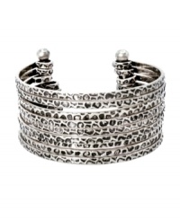 Go for a look that's completely retro-fitted. Vintage-inspired color creates a look of effortless cool in textured, oxidized silver tone mixed metal. Open cuff design slips easily over the wrist. Approximate diameter: 1-1/2 inches. Go for a look that's completely retro-fitted. Vintage-inspired color creates a look of effortless cool in textured, oxidized silver tone mixed metal. Open cuff design slips easily over the wrist. Approximate diameter: 1-1/2 inches.