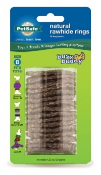 Petsafe Premier Busy Buddy Gnawhide Refill Ring Dog Treats for Bristle and/or Bouncy Bones, Rawhide, Medium Petsafe Premier Busy Buddy Gnawhide Refill Ring Dog Treats for Bristle and/or Bouncy Bones, Rawhide, Medium