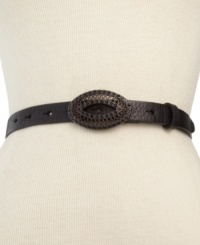 Add a vintage vibe to your everyday accessorizing with this rich leather belt, featuring a stone-studded buckle. From Fossil. Add a vintage vibe to your everyday accessorizing with this rich leather belt, featuring a stone-studded buckle. From Fossil.