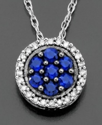 Brilliant round-cut sapphire (1/3 ct. t.w.) blazes bright on this beautiful 14k white gold pendant including diamond accents. Approximate length: 18 inches. Approximate drop: 1/4 inch. Brilliant round-cut sapphire (1/3 ct. t.w.) blazes bright on this beautiful 14k white gold pendant including diamond accents. Approximate length: 18 inches. Approximate drop: 1/4 inch.