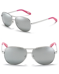 Ralph by Ralph Lauren's aviator sunglasses with a pop of color at temples for a modern style. Ralph by Ralph Lauren's aviator sunglasses with a pop of color at temples for a modern style.