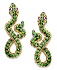 Get a little serpentine with your style. These edgy snake earrings are illuminated by round-cut yellow sapphires (1-3/4 ct. t.w.), tsavorite (1-1/8 ct. t.w.) and ruby accents. Set in sterling silver. Approximate drop: 1/2 inch. Get a little serpentine with your style. These edgy snake earrings are illuminated by round-cut yellow sapphires (1-3/4 ct. t.w.), tsavorite (1-1/8 ct. t.w.) and ruby accents. Set in sterling silver. Approximate drop: 1/2 inch.