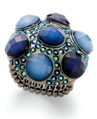 Style&co. is feeling the blue with its new stretch ring. Crafted from hematite tone mixed metal and featuring blue glass stones. Ring stretches to fit finger. Style&co. is feeling the blue with its new stretch ring. Crafted from hematite tone mixed metal and featuring blue glass stones. Ring stretches to fit finger.