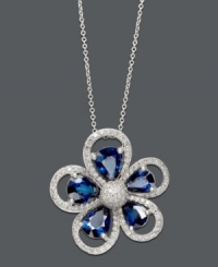 Beautify your look in a blue bloom. Effy Collection pendant features pear-cut sapphires (3-1/10 ct. t.w.) surrounded by petals decorated with round-cut diamonds (3/8 ct. t.w.). Setting and chain crafted in 14k white gold. Approximate length: 18 inches. Approximate drop: 1 inch. Beautify your look in a blue bloom. Effy Collection pendant features pear-cut sapphires (3-1/10 ct. t.w.) surrounded by petals decorated with round-cut diamonds (3/8 ct. t.w.). Setting and chain crafted in 14k white gold. Approximate length: 18 inches. Approximate drop: 1 inch.