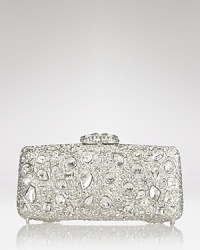 Get in touch with your sparkly side with this rhinestone-embellished clutch from Clara Kasavina. Taking its cues from your jewel box, this bag shines with a favorite frock and heels. Get in touch with your sparkly side with this rhinestone-embellished clutch from Clara Kasavina. Taking its cues from your jewel box, this bag shines with a favorite frock and heels.