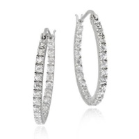 Sterling Silver Inside Out CZ Oval Hoop Earrings Sterling Silver Inside Out CZ Oval Hoop Earrings
