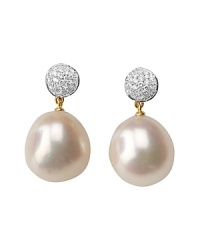 Freshwater pearls drop from diamond-encrusted studs in these elegant earrings from Marco Bicego's Africa collection. Freshwater pearls drop from diamond-encrusted studs in these elegant earrings from Marco Bicego's Africa collection.