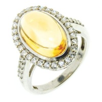 LenYa Specials Size 7.25 Women's Rhodium Plated Sterling Silver Ring with AAAA Grade Oval Citrine & Cubic Zirconia