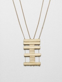 A geometric design featuring a long pendant consisting of stacked bars with spacers on link chains. Brass barsGold-filled chainLength, about 36Pendant size, about 2Slip-on styleMade in USA A geometric design featuring a long pendant consisting of stacked bars with spacers on link chains. Brass barsGold-filled chainLength, about 36Pendant size, about 2Slip-on styleMade in USA