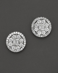 Live the life -- let it shine. The combination of brilliant round stones and long baguettes in the center, elevates the luster and beauty of these diamond pave earrings. Live the life -- let it shine. The combination of brilliant round stones and long baguettes in the center, elevates the luster and beauty of these diamond pave earrings.