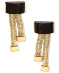 Standout with bold elegance from Anne Klein. These post earrings feature a double linear design and jet epoxy stones. Crafted in gold tone mixed metal. Approximate drop: 1 inch. Standout with bold elegance from Anne Klein. These post earrings feature a double linear design and jet epoxy stones. Crafted in gold tone mixed metal. Approximate drop: 1 inch.