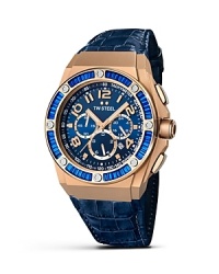 Detailed with 57 brilliant blue cubic zirconia stones, TW Steel's CEO Tech watch features an embossed leather strap and a chronograph dial with rosegold numbers. Detailed with 57 brilliant blue cubic zirconia stones, TW Steel's CEO Tech watch features an embossed leather strap and a chronograph dial with rosegold numbers.