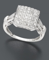 A diamond ring with a chic square twist. Crafted in sterling silver, ring features a square cluster full of sparkling round-cut diamonds (1/2 ct. t.w.). Size 7. A diamond ring with a chic square twist. Crafted in sterling silver, ring features a square cluster full of sparkling round-cut diamonds (1/2 ct. t.w.). Size 7.