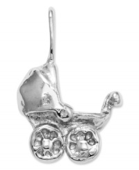 The perfect baby shower party favor, this adorable baby carriage charm is sweet and petite. Crafted in 14k white gold. Chain not included. Approximate length: 1/2 inch. Approximate width: 2/5 inch. The perfect baby shower party favor, this adorable baby carriage charm is sweet and petite. Crafted in 14k white gold. Chain not included. Approximate length: 1/2 inch. Approximate width: 2/5 inch.