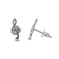 Sterling Silver G-clef Music Note Stud Earrings - 11mm Sterling Silver G-clef Music Note Stud Earrings - 11mm