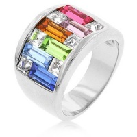 White Gold Rhodium Bonded Light Multi-color Alternated Princess and Bagat Shaped Swarovski Crystal in Silvertone White Gold Rhodium Bonded Light Multi-color Alternated Princess and Bagat Shaped Swarovski Crystal in Silvertone