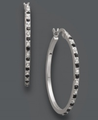 A hint of sparkle makes a huge impact on these traditional hoop earrings. Crafted in sterling silver, hoops feature round-cut white and black diamond accents. Approximate diameter: 1-1/8 inches. A hint of sparkle makes a huge impact on these traditional hoop earrings. Crafted in sterling silver, hoops feature round-cut white and black diamond accents. Approximate diameter: 1-1/8 inches.