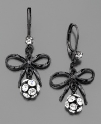Take a little cuteness, add a little disco, come out with fabulous style. Enjoy these bow earrings by Betsey Johnson featuring rhinestones and black epoxy bows. Approximate drop: 1-1/4 inches. Take a little cuteness, add a little disco, come out with fabulous style. Enjoy these bow earrings by Betsey Johnson featuring rhinestones and black epoxy bows. Approximate drop: 1-1/4 inches.