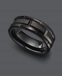 Let style say it all in Triton's stately ring. Men's ring is crafted in black tungsten carbide with a unique matrix design carved into the band (8 mm). Size 10. Let style say it all in Triton's stately ring. Men's ring is crafted in black tungsten carbide with a unique matrix design carved into the band (8 mm). Size 10.