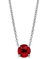 Brilliant like a summer sunset. Round-cut garnet (3 ct. t.w.) adorns this delicate sterling silver pendant. Approximate length: 18 inches. Approximate drop: 1 inch. Brilliant like a summer sunset. Round-cut garnet (3 ct. t.w.) adorns this delicate sterling silver pendant. Approximate length: 18 inches. Approximate drop: 1 inch.