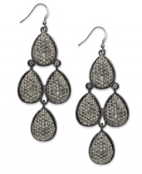 Bring a touch of allure to your look with these black drop earrings from Style&co. Teardrop pendants are embellished with plastic stones. Crafted in hematite tone mixed metal. Approximate drop: 2-5/8 inches. Bring a touch of allure to your look with these black drop earrings from Style&co. Teardrop pendants are embellished with plastic stones. Crafted in hematite tone mixed metal. Approximate drop: 2-5/8 inches.