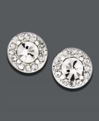 Take your look into another orbit with these spectacular studs. Circular earrings by Charter club feature a round-cut crystal center surrounded by a halo of crystal accents. Crafted in silver tone mixed metal. Take your look into another orbit with these spectacular studs. Circular earrings by Charter club feature a round-cut crystal center surrounded by a halo of crystal accents. Crafted in silver tone mixed metal.