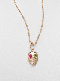 From the Edge Collection. A 14k rose gold skull with ruby and green garnet eyes on a ball chain. 14k rose goldRuby and green garnetLength, about 16Pendant size, about .4 Lobster clasp closureMade in Italy and imported From the Edge Collection. A 14k rose gold skull with ruby and green garnet eyes on a ball chain. 14k rose goldRuby and green garnetLength, about 16Pendant size, about .4 Lobster clasp closureMade in Italy and imported