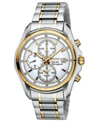 A classically handsome two-tone design pairs with solar technology on this Seiko watch. A classically handsome two-tone design pairs with solar technology on this Seiko watch.
