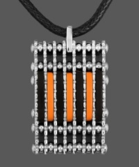 Active wear in accessory form. This sporty men's pendant features a stainless steel rectangular shape accented by black and orange resin and strung from a black cotton cord. Approximate length: 24 inches. Approximate pendant length: 1-1/4 inches. Approximate pendant width: 6/10 inch. Active wear in accessory form. This sporty men's pendant features a stainless steel rectangular shape accented by black and orange resin and strung from a black cotton cord. Approximate length: 24 inches. Approximate pendant length: 1-1/4 inches. Approximate pendant width: 6/10 inch.
