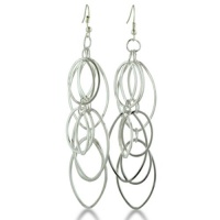 Eccentric Multi-Oval Silver Tone 4 Inch Dangle Drop Earrings Eccentric Multi-Oval Silver Tone 4 Inch Dangle Drop Earrings