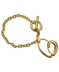 Make a heartfelt statement with this link charm bracelet from T Tahari. The bracelet, part of the Essentials Collection, is crafted from 14k gold-plated mixed metal. Nickel-free for sensitive skin. Approximate length: 7-1/2 inches + 1-inch extender. Make a heartfelt statement with this link charm bracelet from T Tahari. The bracelet, part of the Essentials Collection, is crafted from 14k gold-plated mixed metal. Nickel-free for sensitive skin. Approximate length: 7-1/2 inches + 1-inch extender.