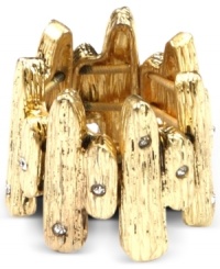 Your crown awaits. This gilded ring by RACHEL Rachel Roy features a unique, textured design prettied up with crystal accents. Crafted in worn gold tone mixed metal. Ring stretches to fit finger. Approximate diameter: 3/4 inch. Your crown awaits. This gilded ring by RACHEL Rachel Roy features a unique, textured design prettied up with crystal accents. Crafted in worn gold tone mixed metal. Ring stretches to fit finger. Approximate diameter: 3/4 inch.