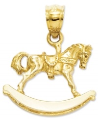 The perfect gift for the mama-to-be. This sweet and petite charm features a 3D rocking horse in 14k gold. Chain not included. Approximate length: 4/5 inch. Approximate width: 7/10 inch. The perfect gift for the mama-to-be. This sweet and petite charm features a 3D rocking horse in 14k gold. Chain not included. Approximate length: 4/5 inch. Approximate width: 7/10 inch.
