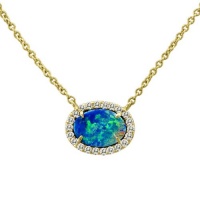 Meira T 14K Yellow Gold Diamond & Oval Opal Necklace Meira T 14K Yellow Gold Diamond & Oval Opal Necklace