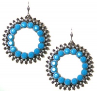 Catherine Popesco Sterling Silver Plated Double Circle Filigree Dangle Earrings with Pearls and Turquoise Swarovski Crystals Catherine Popesco Sterling Silver Plated Double Circle Filigree Dangle Earrings with Pearls and Turquoise Swarovski Crystals