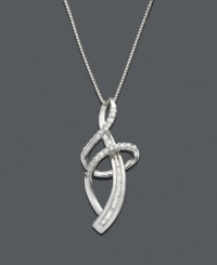 It's all about presentation, and this pendant is the whole package. Necklace features swirling silver loops decorated with sparkling round-cut and channel-set diamond (1/3 ct. t.w.). Crafted in sterling silver. Approximate length: 18 inches. Approximate drop: 1-1/4 inches. It's all about presentation, and this pendant is the whole package. Necklace features swirling silver loops decorated with sparkling round-cut and channel-set diamond (1/3 ct. t.w.). Crafted in sterling silver. Approximate length: 18 inches. Approximate drop: 1-1/4 inches.