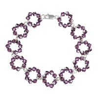 Sterling Silver and Dark Purple Swarovski Crystallized Elements 11 Open Circle Link Bracelet, 7.5 Sterling Silver and Dark Purple Swarovski Crystallized Elements 11 Open Circle Link Bracelet, 7.5