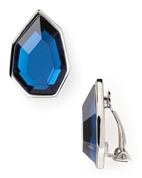 T Tahari Essentials Silver Blue Stone Clip Earrings