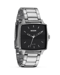Make your mark with this stainless steel watch from Nixon. Favored for it's sporty sleek aesthetic, this piece flaunts a minimalist design and custom molded hands with performance-level durability. Make your mark with this stainless steel watch from Nixon. Favored for it's sporty sleek aesthetic, this piece flaunts a minimalist design and custom molded hands with performance-level durability.