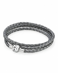 Showcase your charm collection with a bohemian leather bracelet from PANDORA. This style wraps three times around the wrist and secures with a sterling silver signature clasp. Showcase your charm collection with a bohemian leather bracelet from PANDORA. This style wraps three times around the wrist and secures with a sterling silver signature clasp.