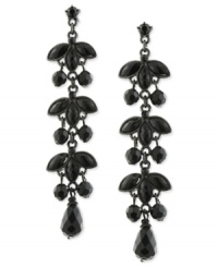 Let these leaves fall this season. 2028's linear earrings showcase jet epoxy accents in a chic silhouette. Crafted in hematite tone mixed metal. Approximate drop: 3-1/4 inches. Let these leaves fall this season. 2028's linear earrings showcase jet epoxy accents in a chic silhouette. Crafted in hematite tone mixed metal. Approximate drop: 3-1/4 inches.